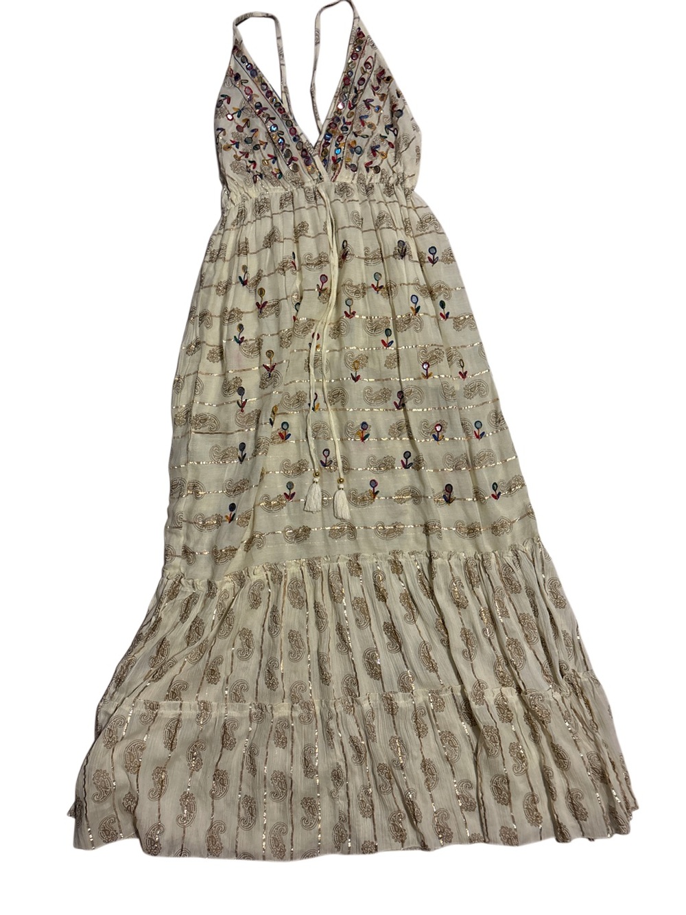 ValDior Cream Maxi Dress with Multicolor Embroidery